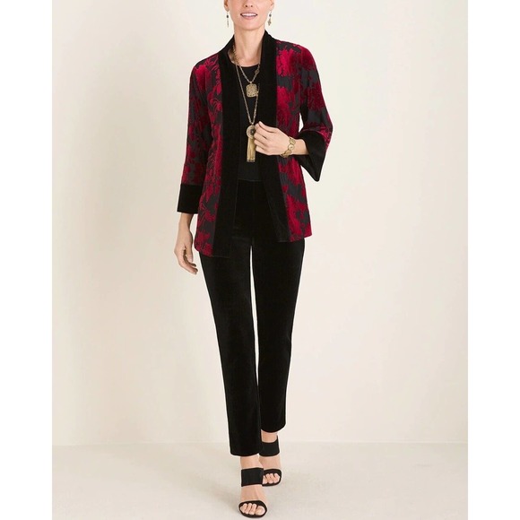 Chico's Travelers Collection Reversible Black To Red Velvet Jacket 1 8/10 H13887 - Picture 12 of 12